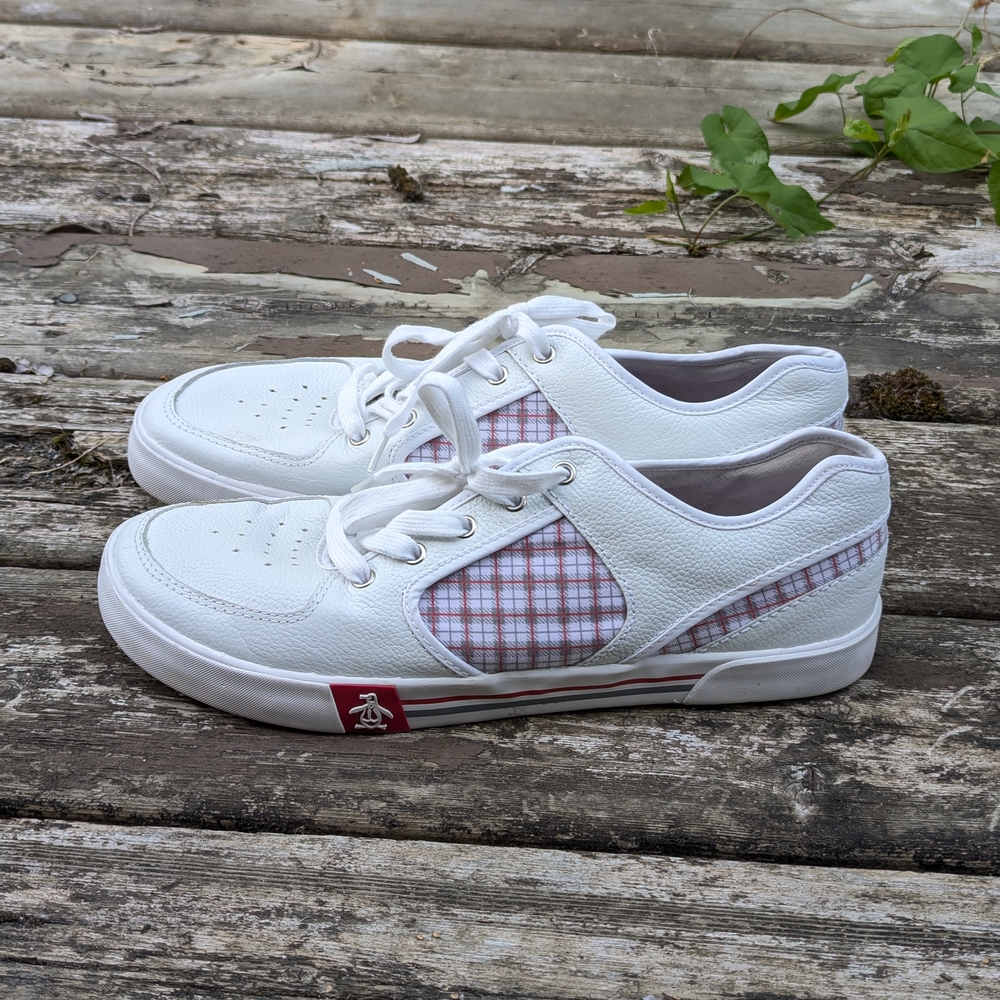 Original Penguin White and Red / Grey  Plaid Sneakers Men's US 10 Leather Upper